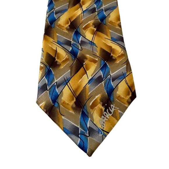 J. Garcia Carousel Collectors Edition Silk Tie Abstract Blue Yellow 3.5 x 60 - Picture 1 of 9